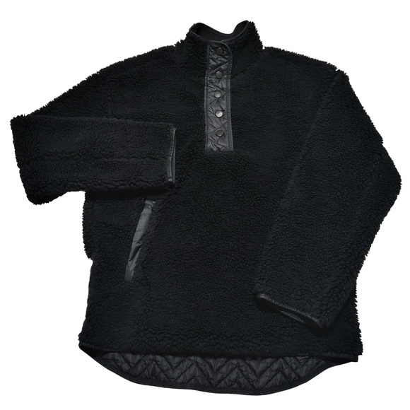 ATHLETA Women's XS Cozy Sherpa Snap Sweatshirt Black Teddy Zip Pockets Mock Neck - Picture 3 of 10